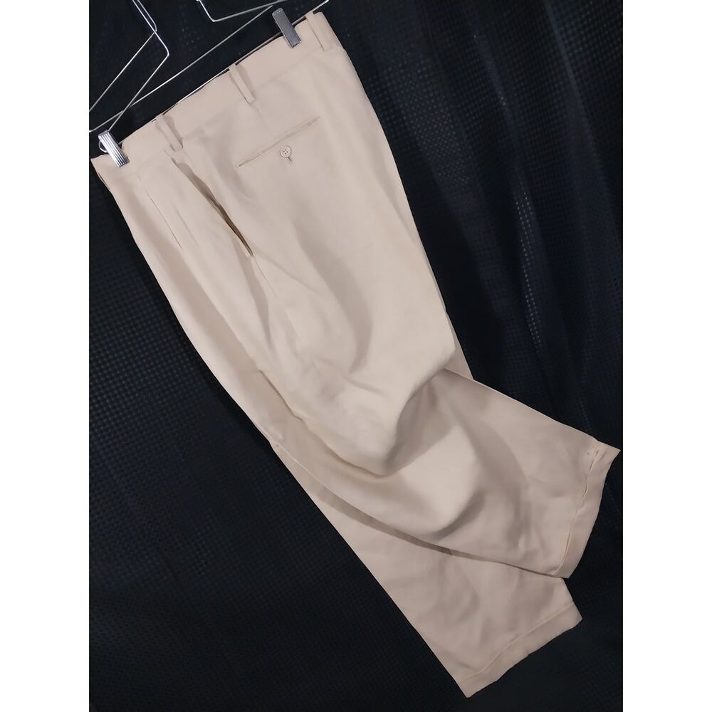 INSERCH! 100% NATURAL LINEN! TAN PLEAT FRONT, CUFFED, WIDE LEG DRESS PANTS! 42W